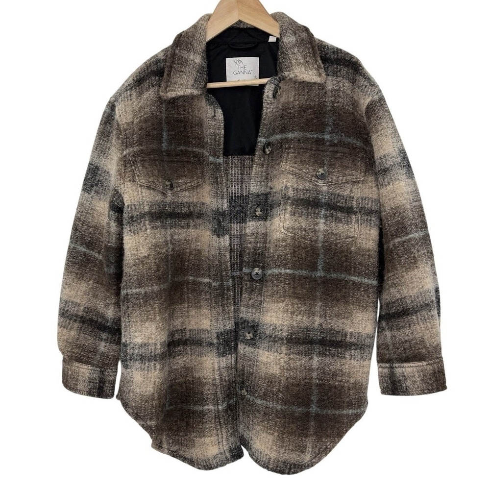 Wilfred Free Women's The Ganna Jacket Brown Plaid Wool Blend Shacket‎ Sz M